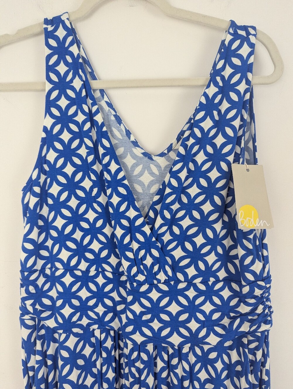 NWT Boden Effie Blue & White V Neck Stretch Jersey Faux Wrap Midi Dress Size 12R - Picture 3 of 9